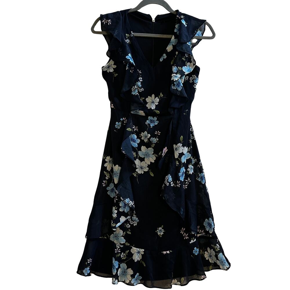 Tommy Hilfiger Navy Floral Ruffle Dress Small/XS